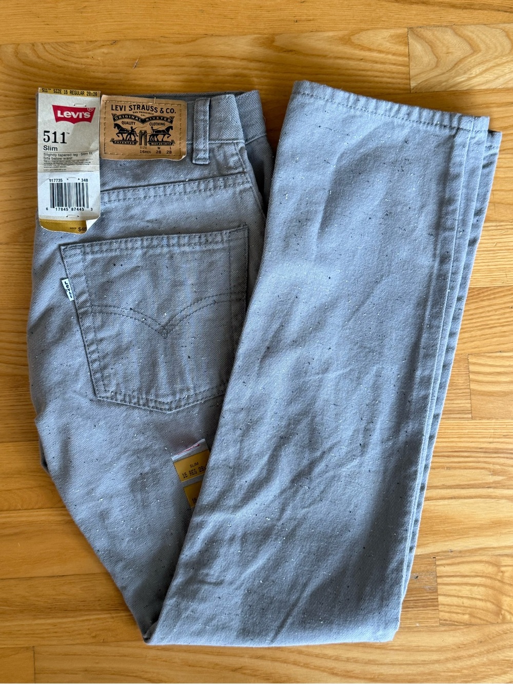 NWT Boys Levi's 511 Slim Fit Jeans Gray Speckled Size 16 Reg 28x28